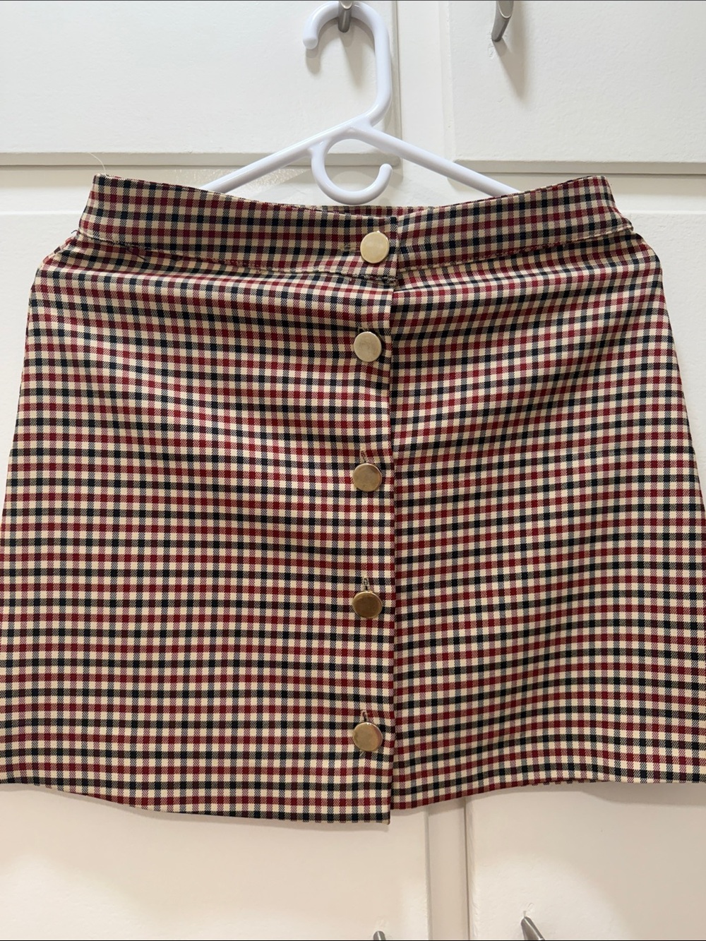 Zara Red, Black & Cream Plaid Button-Front Mini Skirt